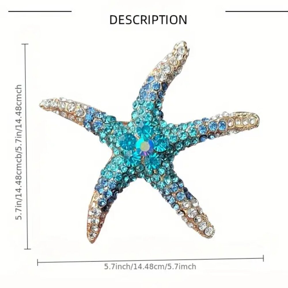 🌺 🌺 🌺 Crystal Blue Starfish Brooch - Picture 2 of 3